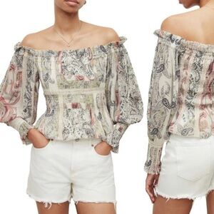 All Saints Lara Makutu Off The Shoulder Soft Pink Top Size 8 NWT